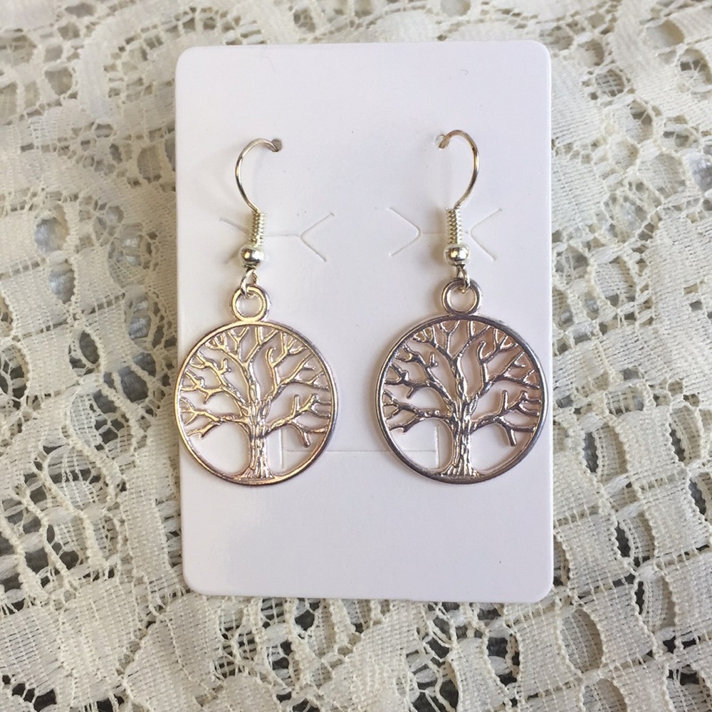 3/$15 Round tree earrings with pink hue